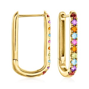 Ross-Simons 1.20 ct. t.w. Multi-Gemstone Paper Clip Link Hoop Earrings in 18kt Gold Over Sterling - 1 of 3