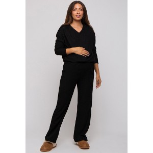 PinkBlush Black Ribbed Soft Knit Long Sleeve Maternity Pajama Set - 1 of 4