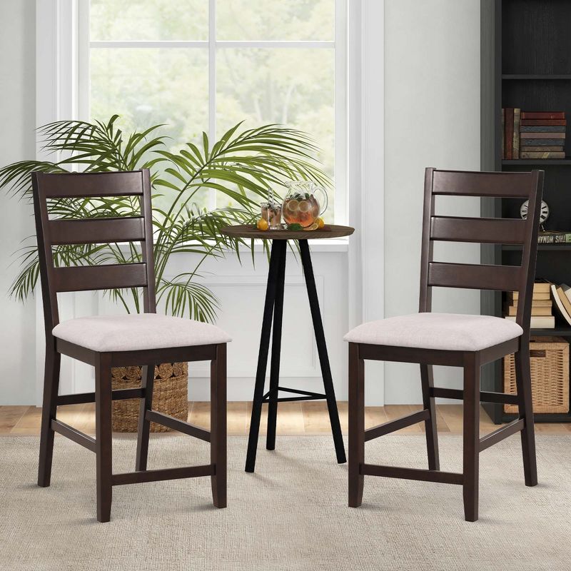 Costway Set of 2 Upholstered Bar Stools 24'' Rubber Wood Dining Chairs with High Back, 2 of 11