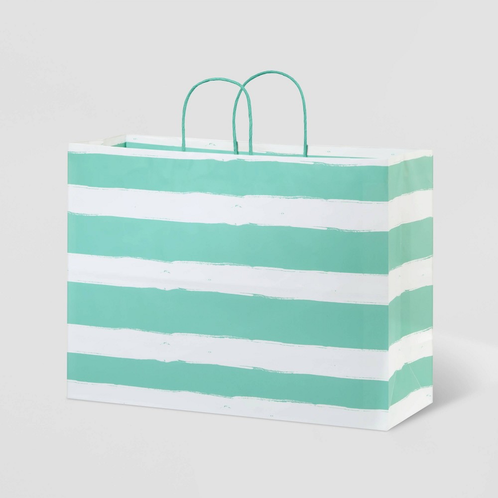 Photos - Other Souvenirs Large Striped Vogue Bag Mint - Spritz™: Birthday, All Occasions, Blue, For