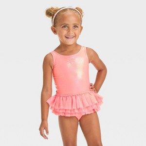 Toddler Girls' Solid Tutu One Piece Swimsuit - Cat & Jack™ Pink - 1 of 3