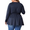 Agnes Orinda Women's Plus Size Crew Neck Long Sleeve High Low Asymmetrical Hem with Belt Blouses - 4 of 4