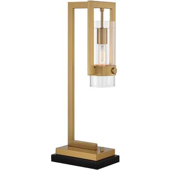 Possini Euro Design Denali 25" High Modern Desk Lamp with Dual USB Ports Gold Marble Metal Single Clear Shade Home Office Living Room Charging Bedroom