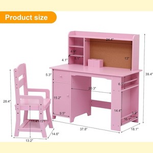 Wooden Kids Study Desk and Chair Set, Writing Table with Bookshelf, Bulletin Board, Adjustable Height Chair, Cabinet and Drawer for Age 3-8 - 1 of 4