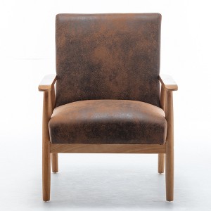 TiramisuBest Set of 2 Upholstered Teddy Faux Fur Dining Chairs with Adjustable Legs and Armrests, Comfortable Accent Chairs (Light Brown) - 1 of 4