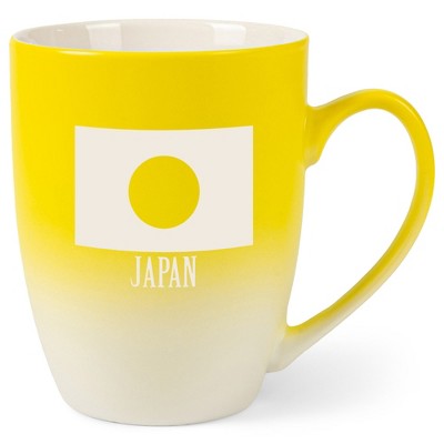 Elanze Designs Japan Japanese Flag 12 Ounce Ceramic Laser-Etched Engraved Drinkware Mug, Yellow and White Ombre