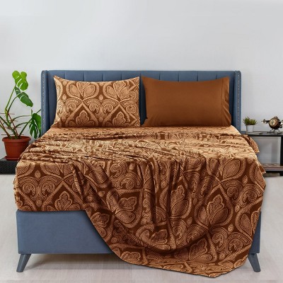 6 Piece Sheet Sets Paisley Printed Sheets Set Ultra Soft Deep Pocket Microfiber Bed Sheets - Lux Decor Collection