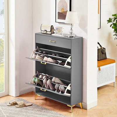 Acekool Shoe Cabinet, Slim 2 Flip Drawer MDF Shoe Organizer with Top Drawer, Anti-Tip, Space-Saving Storage