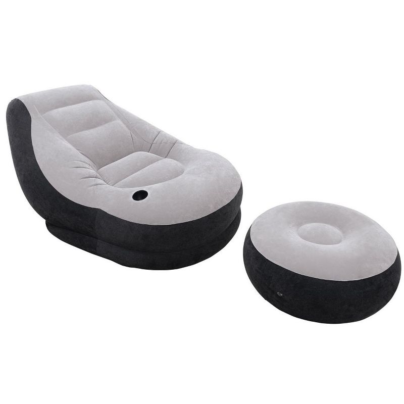 Intex Inflatable Ultra Lounge Chair With Cup Holder & Ottoman Set, Gray (5 Pack), 2 of 6