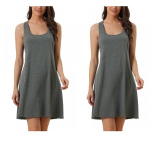 INSPIRE CHIC Women's 2 Pcs Racerback Scoop Neck Tank Loungewear Sleeveless Midi Nightgown - 1 of 4