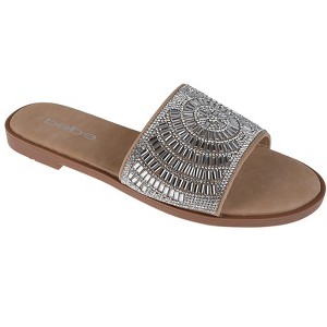 bebe Women's Slide Sandals - Flat Slip-On Dress Sandals with Pave Rhinestone Strap - 1 of 4