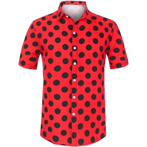 Lars Amadeus Men's Summer Polka Dots Button Down Short Sleeves Hawaiian Shirts - 1 of 4