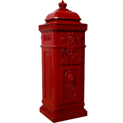 Vynxaria Red Garden Floor Mailbox - Large-Capacity Outdoor Postbox with Vintage Design, 48" Tall
