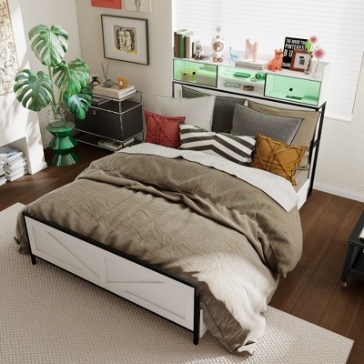 Famapy White Queen - Sized Contemporary Bed Frame: Adjustable Illumination, Spacious Under - Bed Drawer for Storage, Ensuring Stable and Cozy Sleep