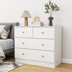 CIPACHO White 3-Tier 4-Drawer Storage Cabinet  Particleboard Dresser with Brushed Gold Handles (Living Room/Bedroom/Entryway) - 1 of 4