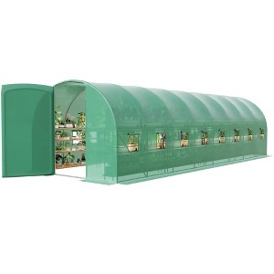 Outdoor Greenhouse - 27x10x7 FT Walk-In with Swing Door, 16 Mesh Windows, Heavy-Duty Galvanized Steel Frame & Thick PE Cover - 1 of 4