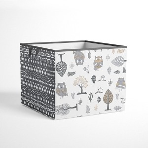 Bacati - Owls Gray/Beige Neutral Cotton Storage Box Large - 1 of 4