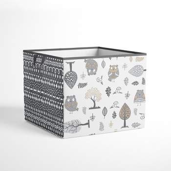 Bacati - Owls Gray/Beige Neutral Cotton Storage Box Large
