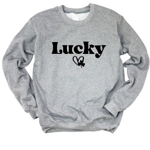 Simply Sage Market Women's Graphic Sweatshirt Lucky With Heart And Clover - 1 of 4