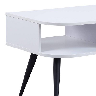White and Black Rectangular Wood and Metal Coffee Table with Storage