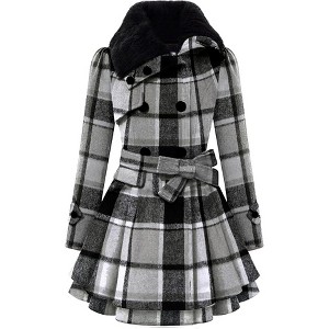 Zeagoo Women's Fashion Faux Fur Lapel Double-Breasted Thick Wool Trench Coat Winter Warm Jacket - 1 of 4