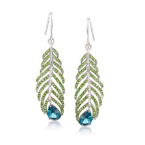Ross-Simons 5.50 ct. t.w. London Blue Topaz and 3.30 ct. t.w. Green Tourmaline Feather Earrings in Sterling Silver - 1 of 4
