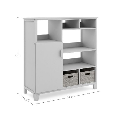 Gray Kids' Media Shelf with Fabric Bins and Cubby Cubes
