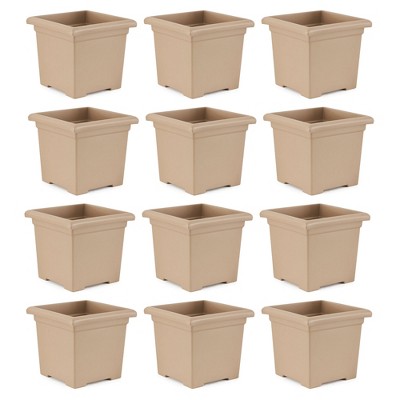 HC Companies 13.25 x 15.5 Inch Indoor/Outdoor Square Accent Planter for Flowers, Vegetables, and Succulents, Sandstone Tan (12 Pack)