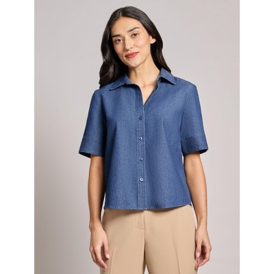 Jones New York Short Sleeve Button Front Top