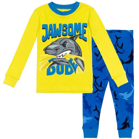 Dreamwave Shark Toddler Boys Cotton Pullover Pajama Shirt & Pajama Pants  blue / yellow 5T