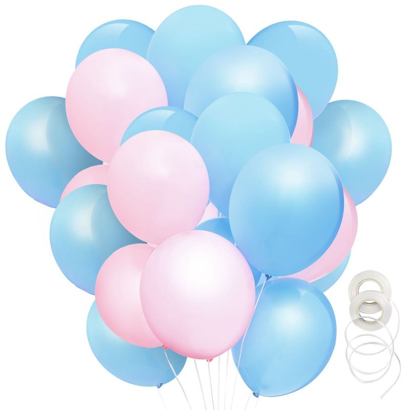 Blue Panda 100-Pack Pink and Blue Balloons, Gender Reveal Party Decorations with 32.8 Feet Ribbon, 50 of Each Color, 12 In, 1 of 7