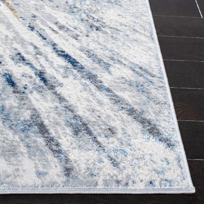 Gray and Blue Abstract Flat Woven Runner Rug