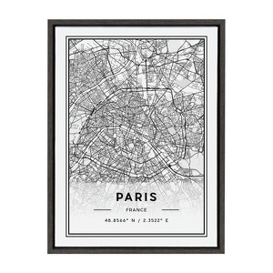 Kate and Laurel Sylvie Paris Modern Map Framed Canvas by Jake Goossen, 18x24, Dark Gray - 1 of 4