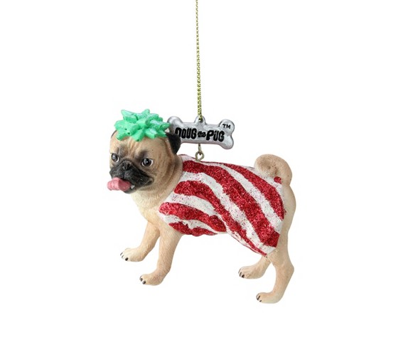 Kurt S. Adler 3.75” Doug the Pug Wrapped Present Christmas Ornament - Beige/Red