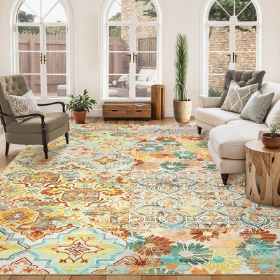 Vintage Floral Medallion Ultra-Thin Non-Slip Washable Area Rugs