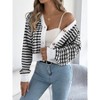 Womens Cardigan Color Block Striped Button Front Lantern Sleeve V Neck Short Cardigan Sweater Black S - 3 of 4