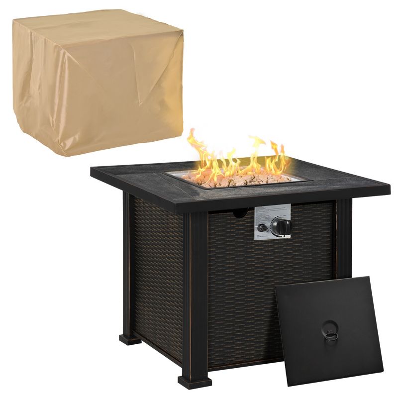 Outsunny 30 Inch Fire Pit Table, Propane Fire Table, 50,000BTU Auto Ignition Gas Firepits for Outdoor w/ Lid, Lava Rocks and Cover for Outdoor, Patio, 4 of 9