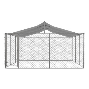 Outdoor Large Dog Kennel Chain Link Dog House with Roof, 177.6"D x 177.6"W x 91.2"H - 1 of 4