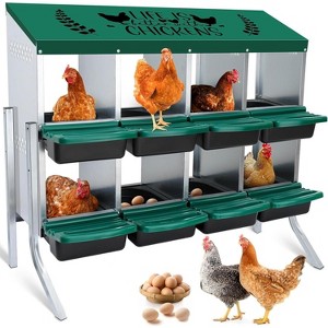 Roll Away Chicken Nesting Box, 8/10 Compartment Galvanized Steel Nest Box with Removable Tray - 1 of 4