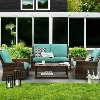 Halsted 4pc Wicker Patio Conversation Set - Turquoise - Threshold™