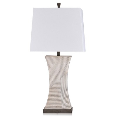 Asher Linear Embossed Resin Table Lamp Off-White - StyleCraft: Modern Drum Shade, Polyresin, UL Listed, 34" Tall