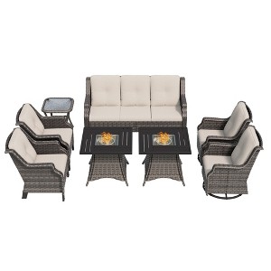 UPTION 7-Person Wicker Outdoor Patio Furniture Set Rattan Chair Wicker Set with Red Cushion - 1 of 4