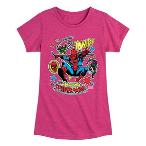 Girls' - Marvel - Spider-man Stickers Style Fitted Short Sleeve Graphic T-Shirt - 1 of 3