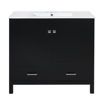 INFURNIC Vanity Tables, Elegant Compact Bathroom Vanity with Ample Storage for Small Spaces and Easy Maintenance, Black, 18"*36"*34"