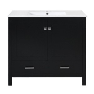 INFURNIC Vanity Tables, Elegant Compact Bathroom Vanity with Ample Storage for Small Spaces and Easy Maintenance, Black, 18"*36"*34" - 1 of 4