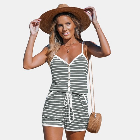 Women's Striped Sweetheart Straight Leg Jersey Romper - Cupshe - image 1 of 3