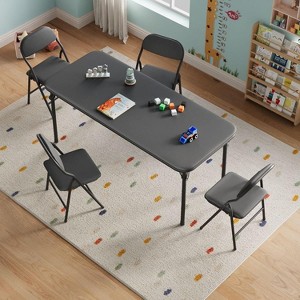 Boys and Girls Folding Table and Chairs Set of 3, Portable Table and Chair with Pu Soft Cushion, Suitable for Eating, Reading and Playing - 1 of 3