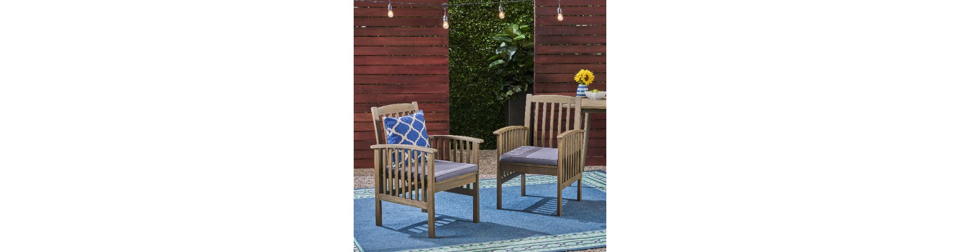 Lyngins 2-Piece Acacia Wood Outdoor Accent Chair with Cushions– Weather-Resistant Frame, Classic Slat Patio ArmChair, Outdoor Dining Chair, Dark Gray