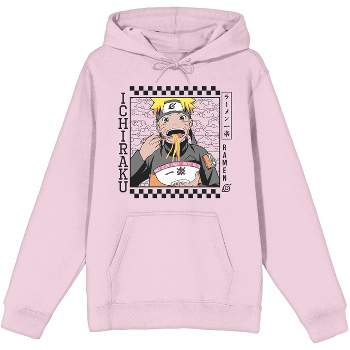 Naruto Shippuden Ichiraku Checker Border Long Sleeve Cradle Pink Men's Hooded Sweatshirt