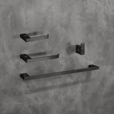 Matte Black Stainless Steel Bathroom Hardware Set, 4-Piece